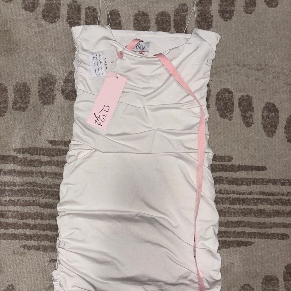 Oh Polly White Dress with Pink Accent